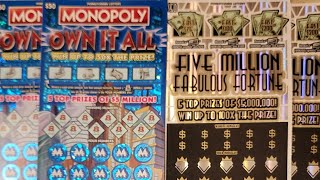 MONOPOLY VS FABULOUS FORTUNE 50 TICKET BATTLE MULTIPLE WINNERS PA LOTTERY 50 SCRATCH OFF TICKETS [upl. by Ibok594]