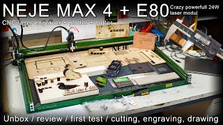 NEJE Max 4 CNC Engraver  cutter  plotter  E80 laser modul  drawing pen unboxreviewfirst test [upl. by Elahcim]