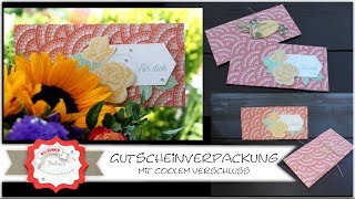 Gutscheinverpackung basteln mit besonderem Verschluss  Stampin´Up  Gutscheinhülle für A4 basteln [upl. by Amund603]