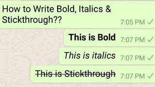 How to Write Bold Italics amp Stickthrough Word  Whatsapp tricks [upl. by Loar]