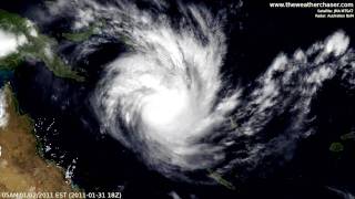 Satellite amp Radar Timelapse  Tropical Cyclone Yasi Update 10  Final [upl. by Oicnerual]