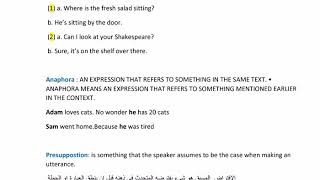 Anaphora presuppositions speech acts شرح [upl. by Hsaka]