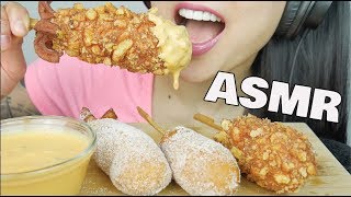 ASMR MOZZARELLA CHEESY CORNDOGS EATING SOUNDS  SASASMR [upl. by Aleka]