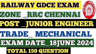 Railway gdce je mechanical question paperRrc Chennai gdce je mechanical question [upl. by Retseh]