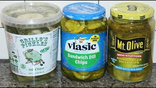 Grillo’s Pickles Dill Chips Vlasic Sandwich Dill Chips amp Mt Olive Hamburger Dill Chips Comparison [upl. by Melvyn]