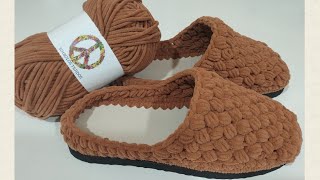 😍 Pantuflas tejidas a crochet con Chenille 😍 paso a paso tutorial principiantes [upl. by Pahl]