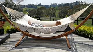 Mexican Kingsize Spreader Bar Hammock  With Wooden Arc Hammock Stand [upl. by Adnowat]