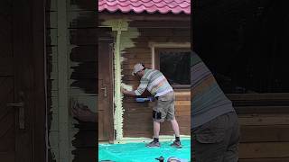 Holzhaus STREICHEN in 55sec😏 diy holz werkstatt wood handwerk maler farbe paintpainting [upl. by Abel683]