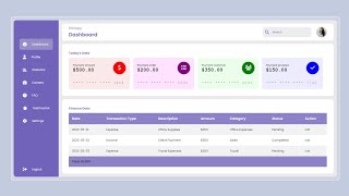 How to create Dashboard with HTML and CSS  Create Finance Dashboard with HTML and CSS [upl. by Standley]