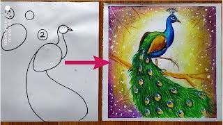 how to draw a peacock step by step in easy method drawing for kidsbirds drawingeasy step drawing [upl. by Ida]