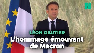 À Ouistreham Emmanuel Macron rend hommage à Léon Gautier « le dernier des premiers » [upl. by Landbert]