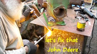 John Deere type e broken block repair brazing cast iron 3of4 [upl. by Natiha]