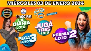 Sorteo 11 AM Resultado Loto Honduras La Diaria Pega 3 Premia 2 MIÉRCOLES 03 de enero 2024 [upl. by Ervine]