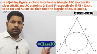 In adjoining figure a circle inscribed in triangle ABC touches its sides ABBCAC at point DE and F [upl. by Yerag]