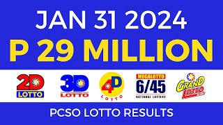 Lotto Result January 31 2024 9pm PCSO [upl. by Pussej463]