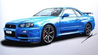 Nissan Skyline GTR R34 Speed Drawing by Roman Miah [upl. by Latsirc]