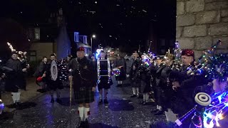 Kintore Pipe Band entertaining crowds during the 2021 Kintore Christmas Lights switchon in Scotland [upl. by Alyaj284]