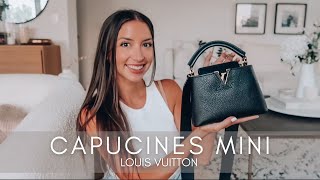 LOUIS VUITTON CAPUCINES MINI  REVIEW  WHAT FITS  MOD SHOTS  WEAR amp TEAR [upl. by Georg560]