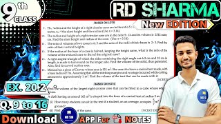 Ex 202 Q9 to Q16  RD Sharma Class 9  Chapter 20 Surface Areas and Volumes of Cones  MD Sir 9 [upl. by Airamanna]