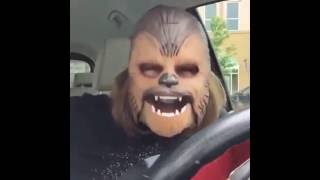 Woman wearing Chewbacca mask cant stop laughing [upl. by Tocci]