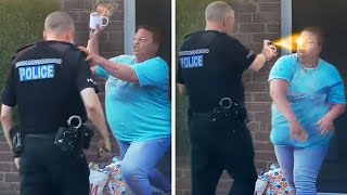 KAREN Throws Drink At Cop Then Gets Pepper Sprayed [upl. by Ahsinwad]