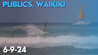 Surfing Publics in Waikiki  Longboarders getting some long rides [upl. by Biondo421]