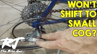 Fix Bike Rear Derailleur That Wont Shift Into Highest GearSmall Cog [upl. by Araic]