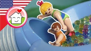 Playmobil english Mega Slide at the Castle Water Park  The Hauser Family [upl. by Sivel]