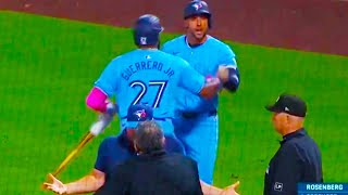 George Springer Ejected amp Fights Umpire after review says he wasnt hit by pitch  Blue Jays v Angels [upl. by Elleirb]