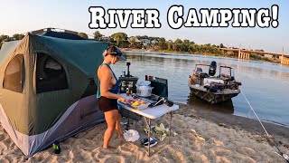 Camping Below A MASSIVE SPILLWAY in the middle of The LARGEST RIVER in the US Camp amp Cook [upl. by Corie]