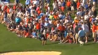 Wayward Golf ball hits spectator in head  Keegan Bradley [upl. by Aley702]