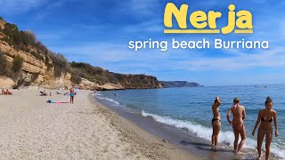 Nerja  beautiful beach Burriana 4K Walk tour Spain Costa del Sol Update March 2024 [upl. by Haeli]