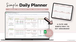 Simple Daily Planner Google Sheets Spreadsheet  Productivity Planner Task Tracker Weekly Planner [upl. by Beck57]