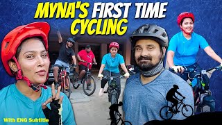 First Time Myna Trying Cycling  வேற Level FUN இருக்கு😂  ENG Subs  Myna Wings [upl. by Boothe]