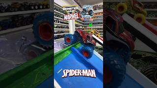 monsterjam Toy MonsterTruck race  Viewer request 692  Marvel SpiderMan 🆚 IronMan Battle [upl. by Boone]