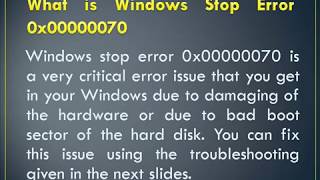 How to Fix Windows Stop Error 0x00000070 [upl. by Lrak]