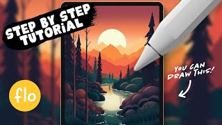 You Can Draw This Autumn Sunset Landscape in PROCREATE  Step by Step Procreate Tutorial [upl. by Rofotsirk152]