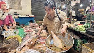 Market show Buy tongue fish for cooking  Cooking with Sreypov [upl. by Ahsimak770]