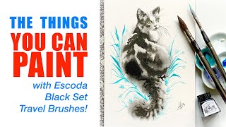 ESCODA WATERCOLOR BRUSHES 🎨 Black Travel Set Brush Review and Painting Inspiration  Examples [upl. by Woodley124]