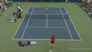 US Open 2009 Roger Federers Incredible Between the Legs Shot against Novak Djokovic HD [upl. by Swords]