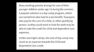 Child and Dependent Care tax credit can help offset summer day camp expenses [upl. by Starlin]