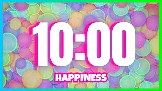 10 Minute Timer With Happy Music  Classroom  Rainbow  Alarm [upl. by Adnolay]