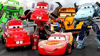 Lightning McQueen TRANSFORMERS in Real Life on Road cars PIXAR all [upl. by Enelad]