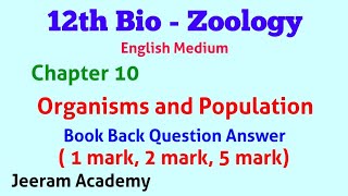 12th Bio Zoology English medium Chapter 10 Organisms and Population Book Back Question answer [upl. by Lad]