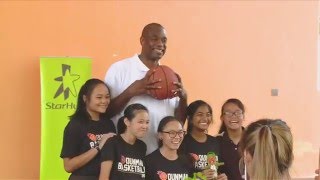 Dikembe Mutombo visits Dunman Secondary [upl. by Worthy704]