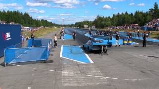 Blue Plymouth superbird dragster crash while taking burnout [upl. by Arretak]