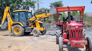 Jcb 3dx Backhoe Machine Loading Stones In Mahindra 415 DI Tractor  Jcb and Tractor Cartoon Video [upl. by Shepherd]