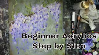 Acrylic Painting  Easy Wisteria Flowers [upl. by Ernest111]