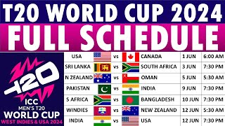 T20 World Cup 2024 Schedule  ICC T20 World Cup 2024 Schedule  T20 World Cup Schedule [upl. by Ellissa]