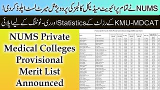 NUMS Private Medical Colleges MBBS Provisional Merit List Announced  KMU MDCAT Result Statistics [upl. by Euqnomod]